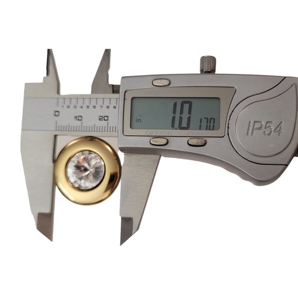 Gold Tone Clear Center Rivoli Rhinestone Clip On Earrings K848 - Picture 10 of 11